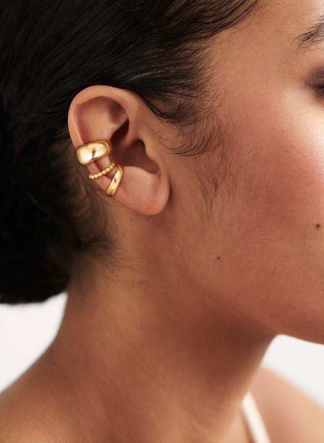 Moodear Chunky/Thin 3Pcs Ear Cuffs Non Piercing - Dainty 14K Gold Plated Cuff Hoop Huggie Earring Trendy Ear Cuff for Women Cartilage - Image 2